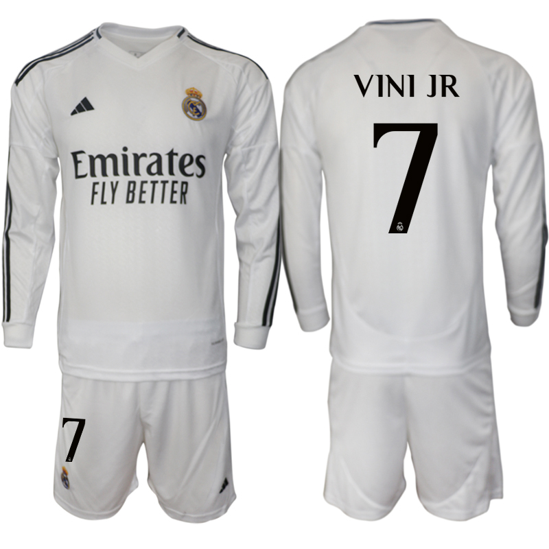Men 2024-2025 Club Real Madrid home Long Sleeves White #7 Soccer Jerseys->real madrid jersey->Soccer Club Jersey